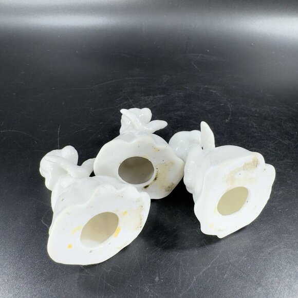 ENESCO Porcelain ANGEL Figurines CHRISTMAS Small Miniature Set 3 Holly Leafs VTG - Picture 7 of 12